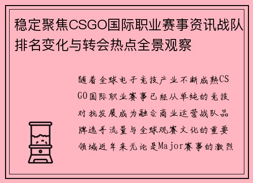 稳定聚焦CSGO国际职业赛事资讯战队排名变化与转会热点全景观察 稳定聚焦CSGO国际职业赛事资讯战队排名变化与转会热点全景观察